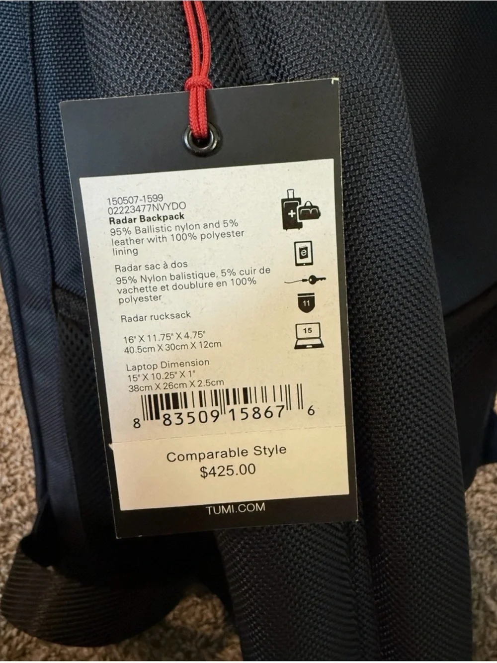 Tumi Navy Ballistic Nylon Laptop Backpack